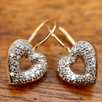 Saint Valentines Day 14k Gold and Diamond Earrings