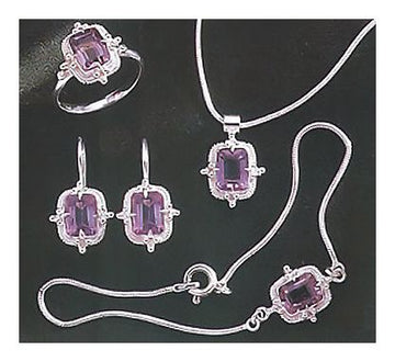 Set of Amy Amiable Amethyst Earrings, Necklace and Ring
