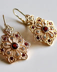 Snowflake 14k Gold, Garnet and Diamond Earrings