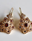 Snowflake 14k Gold, Garnet and Diamond Earrings