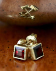 Square Stud Garnet Earrings