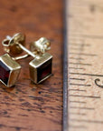 Square Stud Garnet Earrings