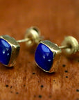 Square Stud Lapis Earrings