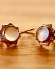 Sun and Moon 14k Gold, Moonstone and Diamond Earrings