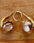 Sun and Moon 14k Gold, Moonstone and Diamond Earrings