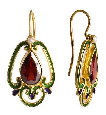 Sylvan Garnet and Pearl Enamel Earrings : Museum of Jewelry
