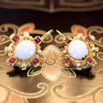 Trafalgar 14k Gold, Opal, Garnet and Pearl Earrings