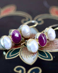 Twilight 14k Gold, Ruby and Pearl Earrings