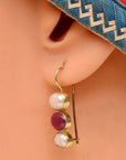 Twilight 14k Gold, Ruby and Pearl Earrings