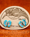 Vintage Laurel Burch Baby Blue Butterfly Gold-Vermeil Studs