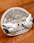 Vintage Laurel Burch Bird Black and White Gold-Vermeil Studs