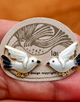 Vintage Laurel Burch Bird Black and White Gold-Vermeil Studs