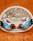 Vintage Laurel Burch Bird Blue and Maroon Gold-Vermeil Studs