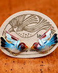 Vintage Laurel Burch Bird Blue and Maroon Gold-Vermeil Studs