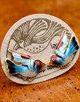 Vintage Laurel Burch Bird Blue and Maroon Gold-Vermeil Studs