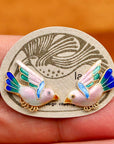 Vintage Laurel Burch Bird Pink and Blue Gold-Vermeil Studs