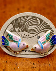 Vintage Laurel Burch Bird Pink and Blue Gold-Vermeil Studs