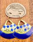 Vintage Laurel Burch Blue Handbag Gold-Vermeil Earrings