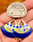 Vintage Laurel Burch Blue Handbag Gold-Vermeil Earrings