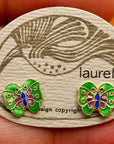 Vintage Laurel Burch Butterfly Green and Purple Gold-Vermeil Studs