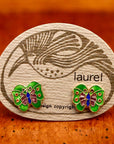 Vintage Laurel Burch Butterfly Green and Purple Gold-Vermeil Studs