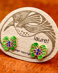 Vintage Laurel Burch Butterfly Green and Purple Gold-Vermeil Studs