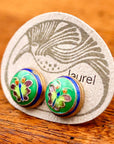 Vintage Laurel Burch Butterfly Green Gold-Vermeil Button Studs