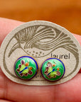 Vintage Laurel Burch Butterfly Green Gold-Vermeil Button Studs