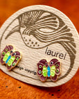 Vintage Laurel Burch Butterfly Purple and Green Gold-Vermeil Studs