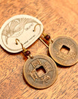 Vintage Laurel Burch Chinese Coin Gold-Plate Earrings