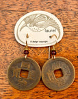 Vintage Laurel Burch Chinese Coin Gold-Plate Earrings
