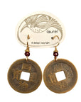 Vintage Laurel Burch Chinese Coin Gold-Plate Earrings
