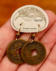 Vintage Laurel Burch Chinese Coin Gold-Plate Earrings
