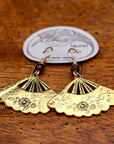 Vintage Laurel Burch Folding Fan Gold-Plate Dangles