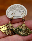 Vintage Laurel Burch Folding Fan Gold-Plate Dangles