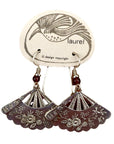 Vintage Laurel Burch Folding Fan Silver-Plate Dangles