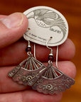 Vintage Laurel Burch Folding Fan Silver-Plate Dangles