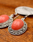 Vintage Laurel Burch Glass Oval Silver-Plate Earrings