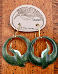 Vintage Laurel Burch Green Arched Crane Gold-Vermeil Earrings