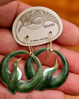 Vintage Laurel Burch Green Arched Crane Gold-Vermeil Earrings
