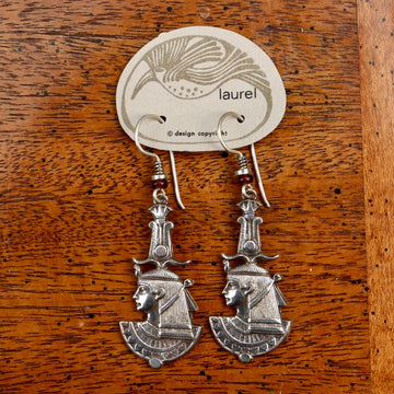 Vintage Laurel Burch Isis Dangle Silver-Plate Earrings