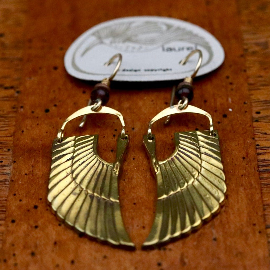 Vintage Laurel Burch Isis Wing Gold-Plate Earrings