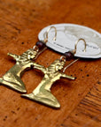 Vintage Laurel Burch Kneeling Isis Gold-Plate Earrings