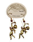 Vintage Laurel Burch Large Cherub Gold-Plate Earrings