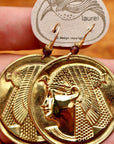 Vintage Laurel Burch Large Isis Rounds Gold-Plate Earrings