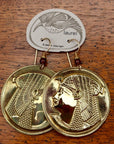 Vintage Laurel Burch Large Isis Rounds Gold-Plate Earrings