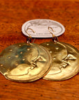 Vintage Laurel Burch Large Moonface Gold-Plate Earrings