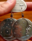 Vintage Laurel Burch Large Moonface Silver-Plate Earrings
