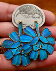 Vintage Laurel Burch Large Tian-Tsui (點翠) Flower Gold-Plate Earrings