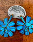 Vintage Laurel Burch Large Tian-Tsui (點翠) Flower Gold-Plate Earrings